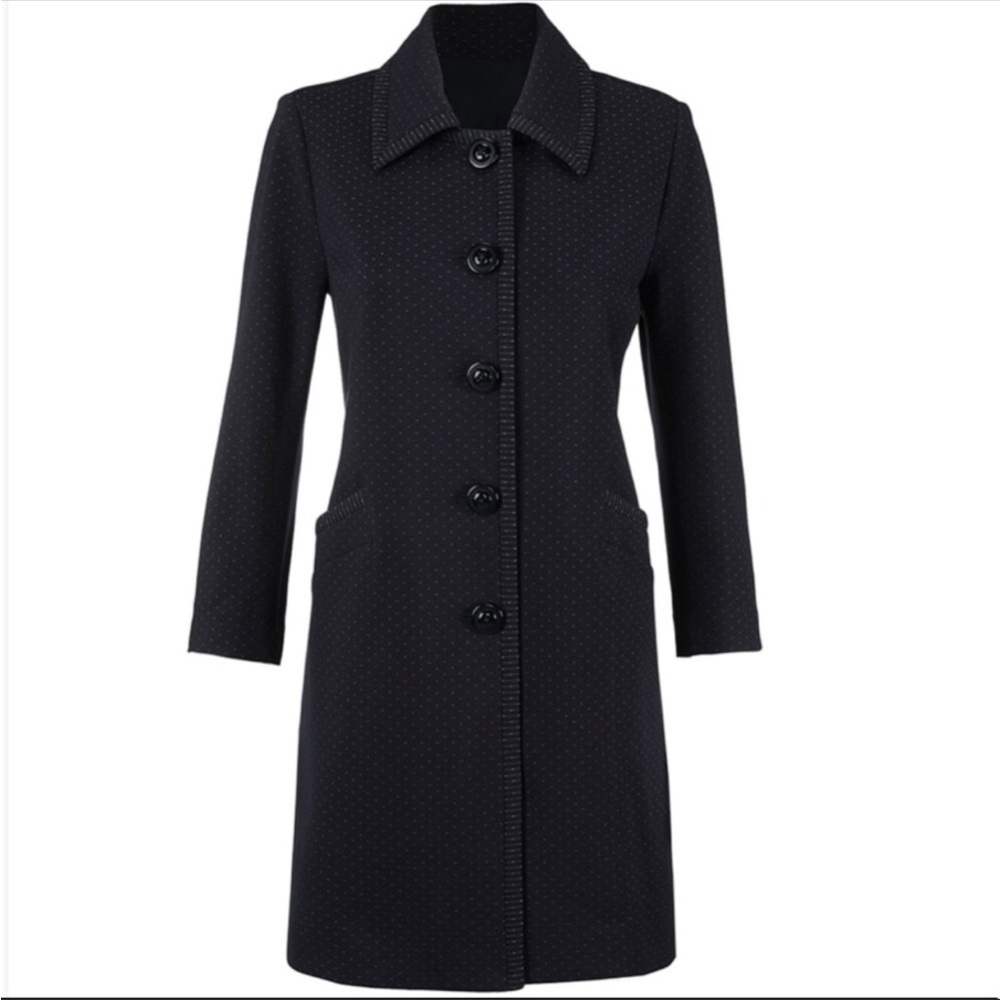 CAbi Size L Carriage Button Front Long Line Jacket Navy Blue Dotted #5658